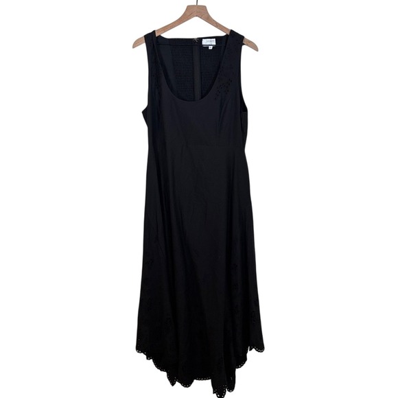 La Ligne Harper Eyelet Hem Cotton Poplin Black Textured Dress XL - Picture 2 of 5